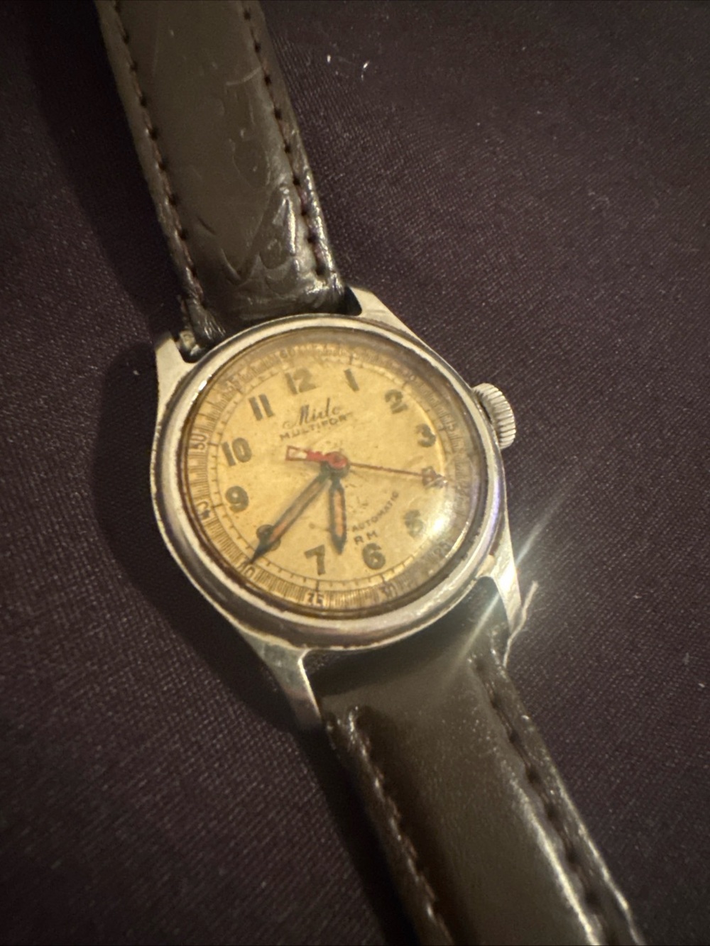 Mido Watch with Cream Dial and Dark Brown Strap